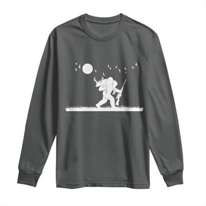 Sasquatch Hunter With Rifle Long Sleeve Shirt Funny Bigfoot Outdoor Design TS12 Dark Heather Print Your Wear