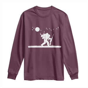 Sasquatch Hunter With Rifle Long Sleeve Shirt Funny Bigfoot Outdoor Design TS12 Maroon Print Your Wear