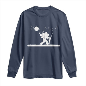 Sasquatch Hunter With Rifle Long Sleeve Shirt Funny Bigfoot Outdoor Design TS12 Navy Print Your Wear