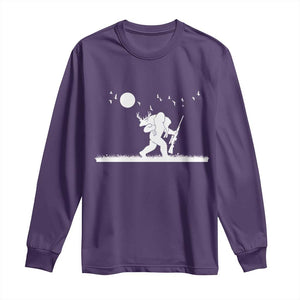 Sasquatch Hunter With Rifle Long Sleeve Shirt Funny Bigfoot Outdoor Design TS12 Purple Print Your Wear