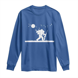Sasquatch Hunter With Rifle Long Sleeve Shirt Funny Bigfoot Outdoor Design TS12 Royal Blue Print Your Wear
