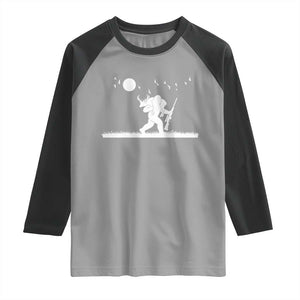 Sasquatch Hunter With Rifle Raglan Shirt Funny Bigfoot Outdoor Design TS12 Sport Gray Black Print Your Wear