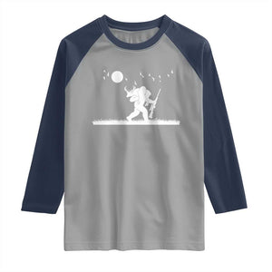 Sasquatch Hunter With Rifle Raglan Shirt Funny Bigfoot Outdoor Design TS12 Sport Gray Navy Print Your Wear