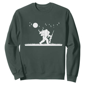 Sasquatch Hunter With Rifle Sweatshirt Funny Bigfoot Outdoor Design TS12 Dark Forest Green Print Your Wear