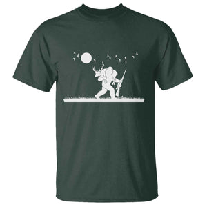 Sasquatch Hunter With Rifle T Shirt Funny Bigfoot Outdoor Design TS12 Dark Forest Green Print Your Wear