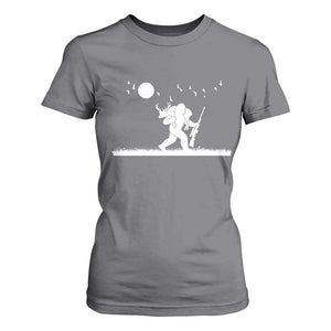 Sasquatch Hunter With Rifle T Shirt For Women Funny Bigfoot Outdoor Design TS12 Charcoal Print Your Wear