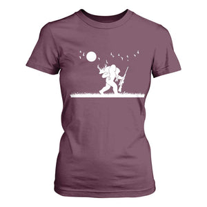Sasquatch Hunter With Rifle T Shirt For Women Funny Bigfoot Outdoor Design TS12 Maroon Print Your Wear