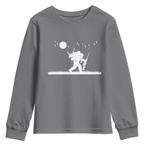 Sasquatch Hunter With Rifle Youth Sweatshirt Funny Bigfoot Outdoor Design TS12 Charcoal Print Your Wear