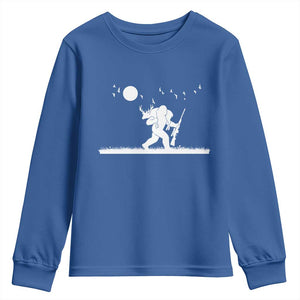 Sasquatch Hunter With Rifle Youth Sweatshirt Funny Bigfoot Outdoor Design TS12 Royal Blue Print Your Wear