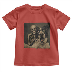 Funny Skeleton Selfie With Border Collie Toddler T Shirt Halloween Spooky Dog Lover Gift TS12 Red Print Your Wear