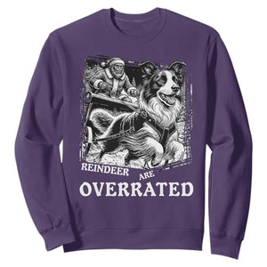 Funny Bigfoot Santa Border Collie Sleigh Christmas Gift Sweatshirt Funny Reindeer Are Overrated TS12 Purple Print Your Wear