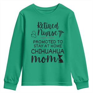 Funny Nurse Retirement Chihuahua Dog Mom Gift Youth Sweatshirt Promoted To Stay At Home TS12 Irish Green Print Your Wear