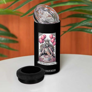 Funny 25th Birthday Queen Tarot Card 4 in 1 Can Cooler Tumbler Gothic Skeleton Dark Humor Gift