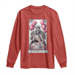 Funny 25th Birthday Queen Tarot Card Long Sleeve Shirt Gothic Skeleton Dark Humor Gift TS12 Red Print Your Wear
