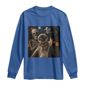 Funny Skeleton Selfie Siamese Cat Long Sleeve Shirt Halloween Spooky Cat Lover Gift TS12 Royal Blue Print Your Wear