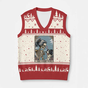 Border Collie Mom Skeleton Tarot Card V-Neck Knit Sweater Vest Boop Sheepdog Dog Lover Gift TS12 Beige Red Print Your Wear