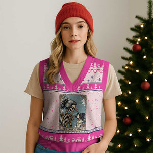 Border Collie Mom Skeleton Tarot Card V-Neck Knit Sweater Vest Boop Sheepdog Dog Lover Gift TS12 Hot Pink Print Your Wear