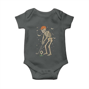 Halloween Skeleton Golfer Baby Onesie Funny Golf Lover Gift TS12 Dark Heather Print Your Wear