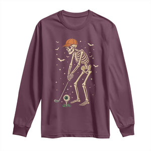 Halloween Skeleton Golfer Long Sleeve Shirt Funny Golf Lover Gift TS12 Maroon Print Your Wear