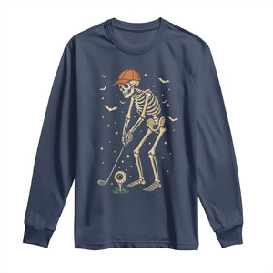 Halloween Skeleton Golfer Long Sleeve Shirt Funny Golf Lover Gift TS12 Navy Print Your Wear