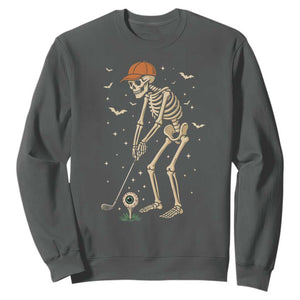 Halloween Skeleton Golfer Sweatshirt Funny Golf Lover Gift TS12 Dark Heather Print Your Wear