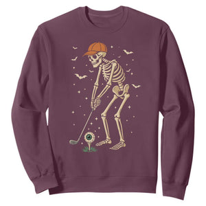 Halloween Skeleton Golfer Sweatshirt Funny Golf Lover Gift TS12 Maroon Print Your Wear