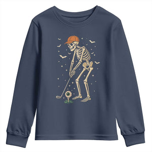 Halloween Skeleton Golfer Youth Sweatshirt Funny Golf Lover Gift TS12 Navy Print Your Wear