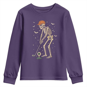 Halloween Skeleton Golfer Youth Sweatshirt Funny Golf Lover Gift TS12 Purple Print Your Wear