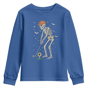 Halloween Skeleton Golfer Youth Sweatshirt Funny Golf Lover Gift TS12 Royal Blue Print Your Wear