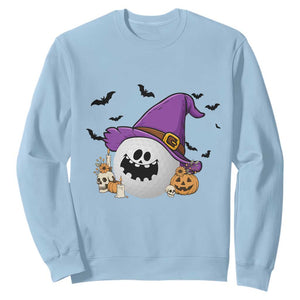 Halloween Golfer Gift Sweatshirt Creepy Golf Ball With Witch Hat TS12 Light Blue Print Your Wear