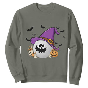 Halloween Golfer Gift Sweatshirt Creepy Golf Ball With Witch Hat TS12 Military Green Print Your Wear