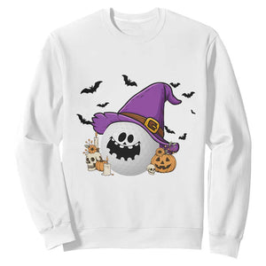 Halloween Golfer Gift Sweatshirt Creepy Golf Ball With Witch Hat TS12 White Print Your Wear