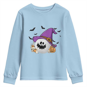Halloween Golfer Gift Youth Sweatshirt Creepy Golf Ball With Witch Hat TS12 Light Blue Print Your Wear