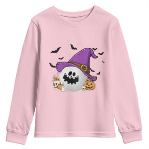 Halloween Golfer Gift Youth Sweatshirt Creepy Golf Ball With Witch Hat TS12 Light Pink Print Your Wear