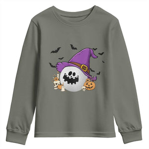 Halloween Golfer Gift Youth Sweatshirt Creepy Golf Ball With Witch Hat TS12 Military Green Print Your Wear