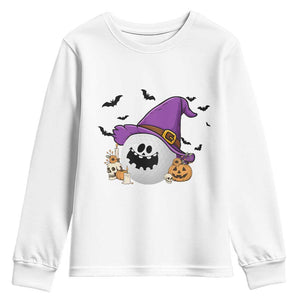 Halloween Golfer Gift Youth Sweatshirt Creepy Golf Ball With Witch Hat TS12 White Print Your Wear