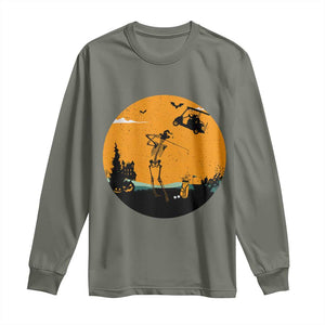 Funny Skeleton Golf Player Long Sleeve Shirt Halloween Gift TS12 Military Green Print Your Wear