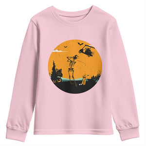Funny Skeleton Golf Player Youth Sweatshirt Halloween Gift TS12 Light Pink Print Your Wear
