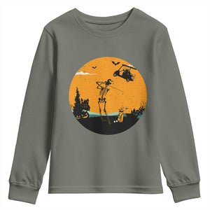 Funny Skeleton Golf Player Youth Sweatshirt Halloween Gift TS12 Military Green Print Your Wear