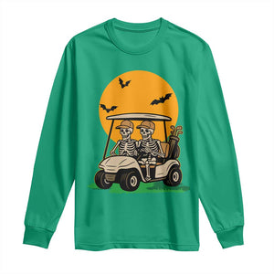 Funny Halloween Gift Long Sleeve Shirt Skeleton Driving Golf Cart TS12 Irish Green Print Your Wear