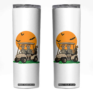 Funny Halloween Gift Skinny Tumbler Skeleton Driving Golf Cart TS12 White Print Your Wear