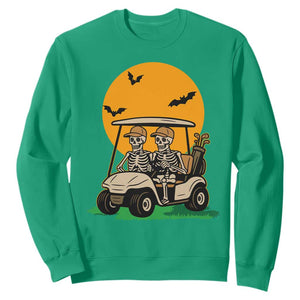 Funny Halloween Gift Sweatshirt Skeleton Driving Golf Cart TS12 Irish Green Print Your Wear