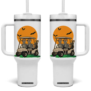 Funny Halloween Gift Tumbler With Handle Skeleton Driving Golf Cart TS12 One Size: 40 oz White Print Your Wear