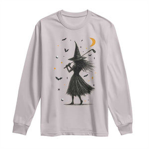 Halloween Sports Gift Long Sleeve Shirt Creepy Witch With Golf Club TS12 Ice Gray Print Your Wear