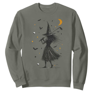 Halloween Sports Gift Sweatshirt Creepy Witch With Golf Club TS12 Military Green Print Your Wear