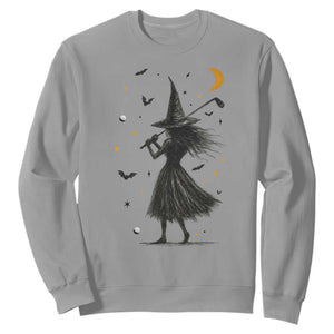 Halloween Sports Gift Sweatshirt Creepy Witch With Golf Club TS12 Sport Gray Print Your Wear