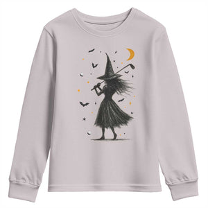 Halloween Sports Gift Youth Sweatshirt Creepy Witch With Golf Club TS12 Ice Gray Print Your Wear