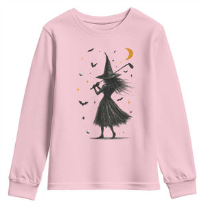 Halloween Sports Gift Youth Sweatshirt Creepy Witch With Golf Club TS12 Light Pink Print Your Wear