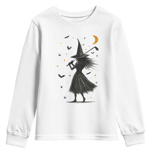 Halloween Sports Gift Youth Sweatshirt Creepy Witch With Golf Club TS12 White Print Your Wear