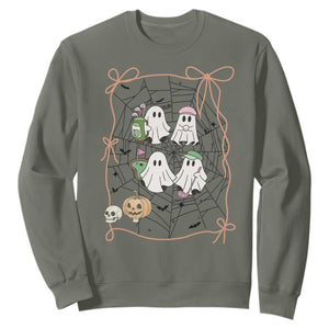 Funny Halloween Sweatshirt Ghost Golf Gift for Women TS12 Military Green Print Your Wear